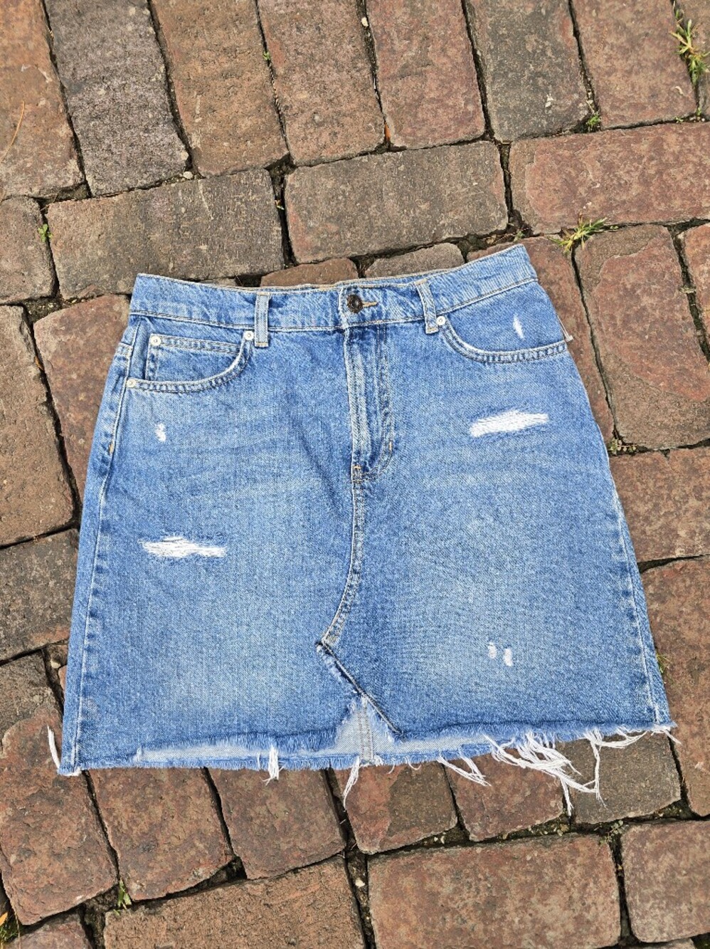We The Free For Free People Distressed Light Blue Denim Mini Skirt